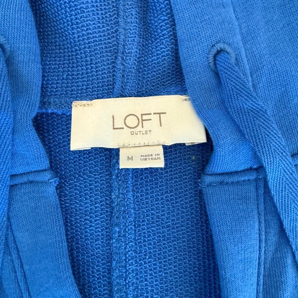 LOFT Outlet Blue V Neck Hoodie Sweatshirt Medium Relaxed Fit Pullover - Picture 2 of 4